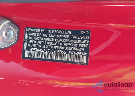 2020 Porsche 911 Carrera из США, поврежденный, VIN WP0AA2A97LS205866